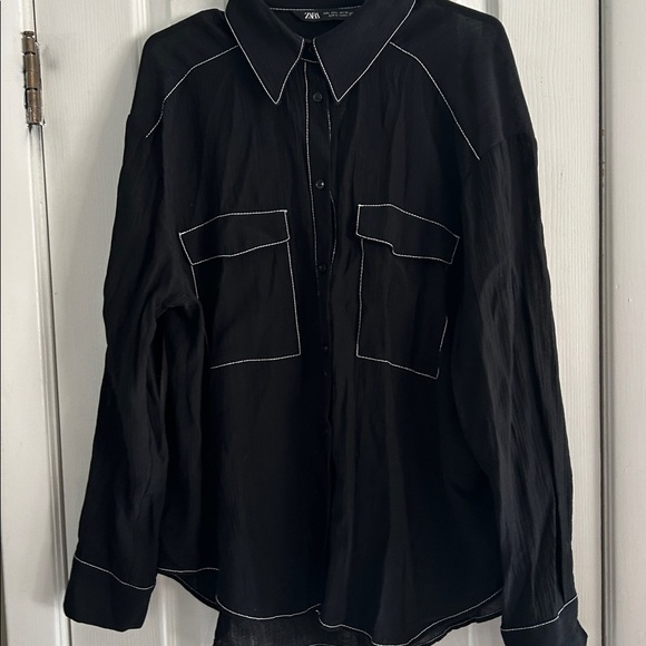 ZARA WOMEN SHIRT W CONTRAST TOPSTITCHING SIZE L - Picture 1 of 6